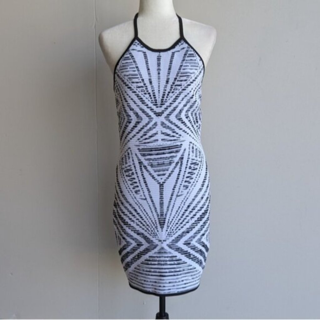 Nwt Wow Couture Geometric Print Knit Bodycon Halter Knit Dress